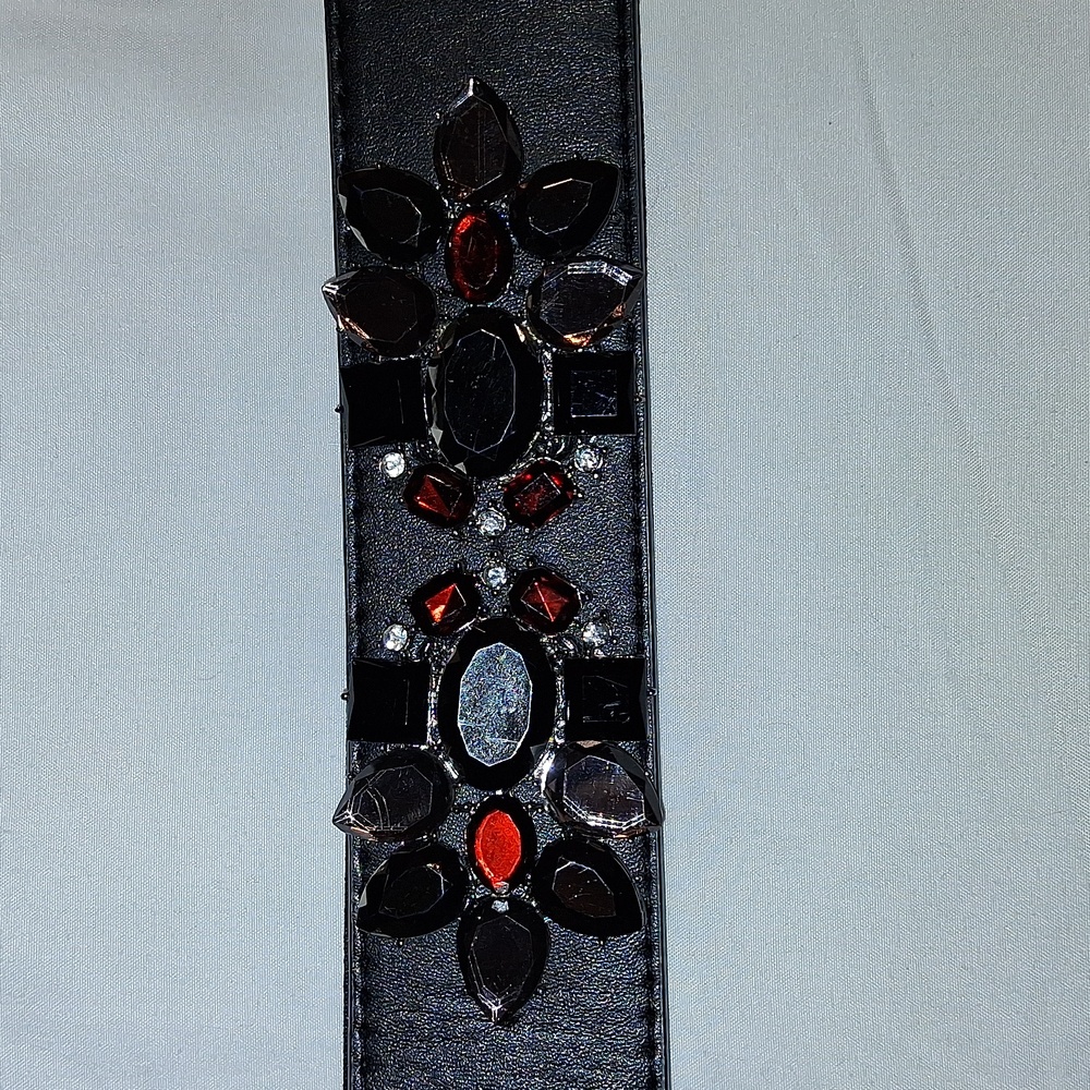 Torrid Black Belt with Red and Silver Embellishments